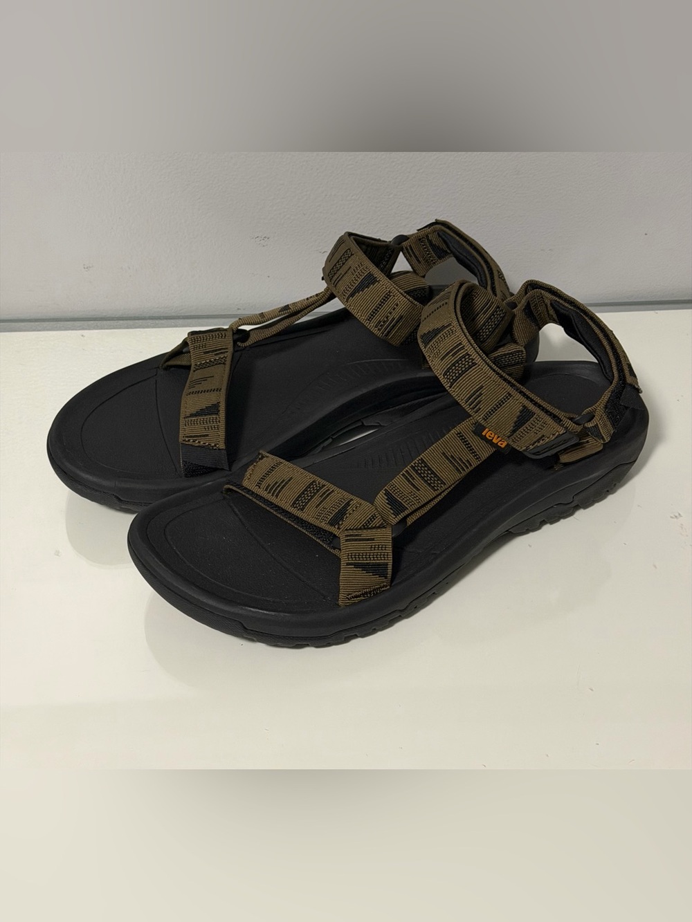 Teva Men's Black Footbed with Olive Patterned Strap Sandals